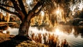 The Whispering Willow: A Tranquil Landscape AI-generated design Royalty Free Stock Photo