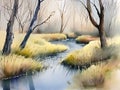 Whispering Willow Whispers in Watercolor Royalty Free Stock Photo
