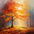 Whispering Woods: A solitary tree stands tall amidst a carpet of fallen leaves, emanating an air of serenity