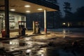 Whispers from an Abandoned Gas Station Under the Cloak of Night Royalty Free Stock Photo