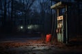 Whispers from an Abandoned Gas Station Under the Cloak of Night Royalty Free Stock Photo
