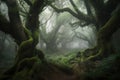 Whispers of the Grove misty and mystical forest with a secret grove of ancient trees, each whispering their secrets to those who