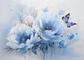 Whispers of Longing: A Frozen Landscape of Blue Flowers and Flut