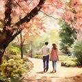 Whispers of Love: A Romantic Stroll Through the Park Royalty Free Stock Photo