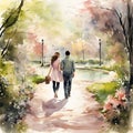 Whispers of Love: A Romantic Stroll Through the Park Royalty Free Stock Photo