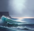 a painting of a wave that is painted on a watercolor background Whispers of Moonlight Exploring Royalty Free Stock Photo