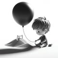 Whispers of Solitude: Little Boy and Balloon, a Monochrome Tale Royalty Free Stock Photo