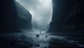 Whispers of Solitude: A Lone Wanderer Amidst Majestic Cliffs and the Mysterious Embrace of the Mist