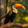 Winged Majesty: A Hornbill\'s Stunning Presence in the Daylight Forest Royalty Free Stock Photo