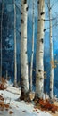 Whispers of Winter: A Serene Impasto of Snow-Covered Birches and