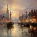 Whispers of Yesteryear: Hamburg\'s 1880 Skyline Unveiled in Brushstrokes
