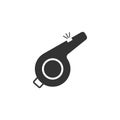 Whistle icon isolated. Referee symbol. Fitness and sport sign. Flat design