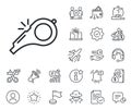 Whistle line icon. Kick-off sign. Salaryman, gender equality and alert bell. Vector