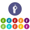 Whistle of refereer set icons Royalty Free Stock Photo
