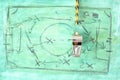 Whistle of soccer referee or coach and soccer tactics scribble on grungy green background Royalty Free Stock Photo