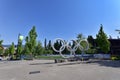 WHISTLER, BRITISH COLUMBIA, CANADA, MAY 30, 2019: The site of the 2010 Winter Olympics in the Whistler - Canadian resort town