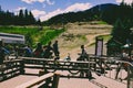 June 16 2018, Whistler Canada: Mountain biking area in British Columbias famous Whistler village. This is the most Royalty Free Stock Photo