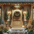 Whistler Ski Chalet Home Front Pine Entrance Door Decorations Christmas Holiday Celebrating Season Wreath AI Generate