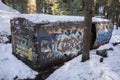 Whistler Train wreck site with grafitti painted rail car