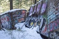 Whistler Train wreck site with grafitti painted rail cars