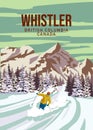 Whistler Travel Ski resort poster vintage. Canada, British Columbia winter landscape travel card Royalty Free Stock Photo