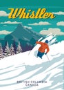 Whistler Travel Ski resort poster vintage. Canada, British Columbia winter landscape travel card Royalty Free Stock Photo