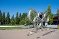 Whistler village Vancouver 2010 Olympics rings in the Olympic village in the summer blue sky