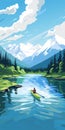 Whistlerian Kayaker: A Lively Nature Scene In Digital Painting Style