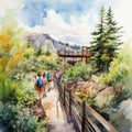 Whistlerian Watercolor: Dynamic Highline Trail Landscape Painting