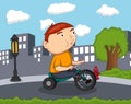 Whistling and cycling boy cartoon