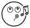 Whistling face. Round line emoji with music note Royalty Free Stock Photo