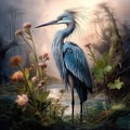 Ai Generated illustration Wildlife Concept of Whistling Heron Syrigma sibilatrix bird with evening sun Pantanal Brazil