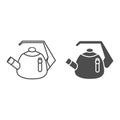 Whistling kettle line and solid icon, kitchenware concept, classic style teapot sign on white background, kettle with