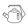 Whistling kettle thin line icon, kitchenware concept, classic style teapot sign on white background, kettle with whistle