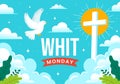 Whit Monday Vector Illustration with a Pigeon or Dove for Christian Community Holiday of the Holy Spirit in Flat Cartoon