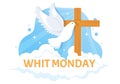Whit Monday Vector Illustration with a Pigeon or Dove for Christian Community Holiday of the Holy Spirit in Flat Cartoon