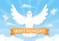 Whit Monday Vector Illustration with a Pigeon or Dove for Christian Community Holiday of the Holy Spirit in Flat Cartoon