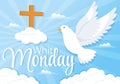 Whit Monday Vector Illustration with a Pigeon or Dove for Christian Community Holiday of the Holy Spirit in Flat Cartoon