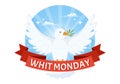 Whit Monday Vector Illustration with a Pigeon or Dove for Christian Community Holiday of the Holy Spirit in Flat Cartoon