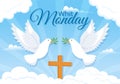 Whit Monday Vector Illustration with a Pigeon or Dove for Christian Community Holiday of the Holy Spirit in Flat Cartoon