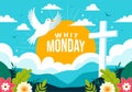 Whit Monday Vector Illustration with a Pigeon or Dove for Christian Community Holiday of the Holy Spirit in Flat Cartoon