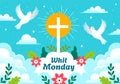 Whit Monday Vector Illustration with a Pigeon or Dove for Christian Community Holiday of the Holy Spirit in Flat Cartoon