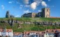 Whitby Abbey from across the harbour taken at Whitby, Yorkshire, UK Royalty Free Stock Photo