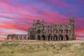 Whitby Abbey Ruins sunset in England