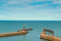 Whitby harbour entrance breakwaters and lighthouses