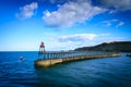 Whitby pier at the harbor entrance at Whitby in North Yorkshire, UK Royalty Free Stock Photo