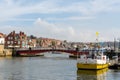 The Whitby Swing Bridge over the River Esk in the town of Whitby, North Yorkshire, UK