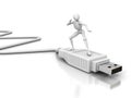 White 3d man surfing on white usb connection cable Royalty Free Stock Photo