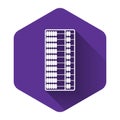 White Abacus icon isolated with long shadow. Traditional counting frame. Education sign. Mathematics school. Purple