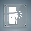 White Abdominal bloating icon isolated on grey background. Constipation or diarrhea. Square glass panels. Vector